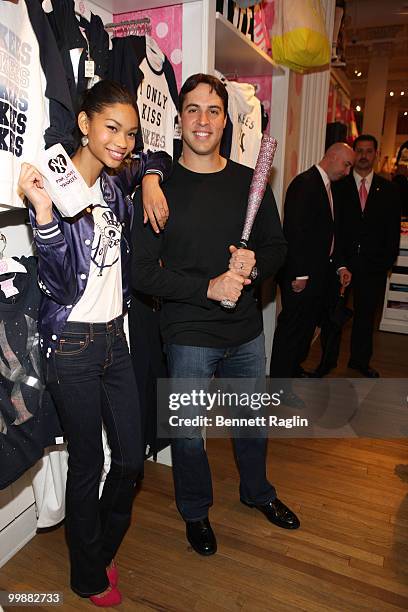 Model Chanel Iman and Mark Teixeira of the New York Yankees attend the VS Pink Major League Baseball Collection launch at the Victoria's Secret Soho...