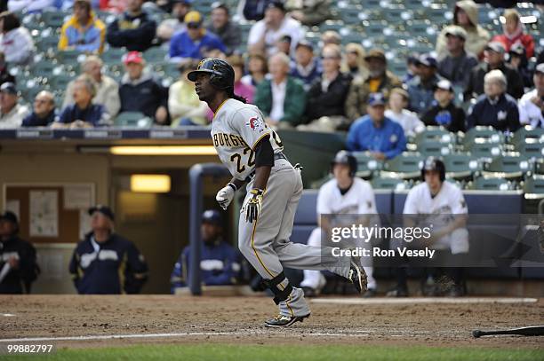 Andrew McCutchen of the Pittsburgh Pirates bats against the Milwaukee Brewers on April 28, 2010 at Miller Park in Milwaukee, Wisconsin. The Pirates...