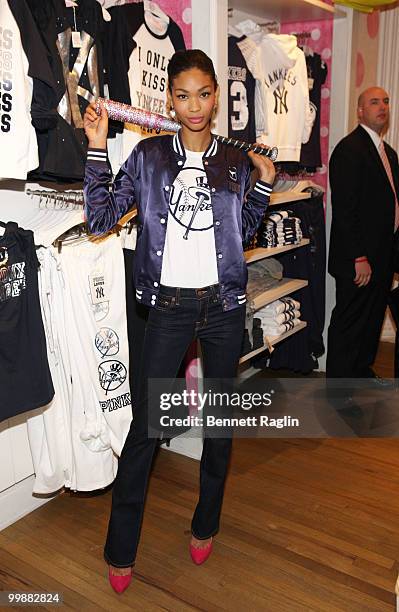 Model Chanel Iman attends the VS Pink Major League Baseball Collection launch at the Victoria's Secret Soho Store on May 18, 2010 in New York City.