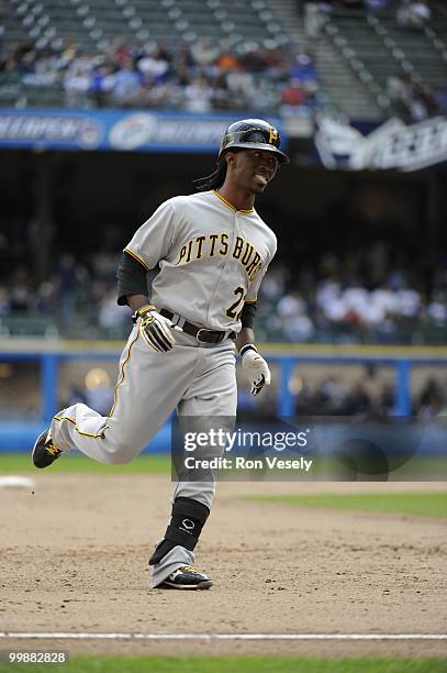 Andrew McCutchen of the Pittsburgh Pirates runs the bases against the Milwaukee Brewers on April 28, 2010 at Miller Park in Milwaukee, Wisconsin. The...