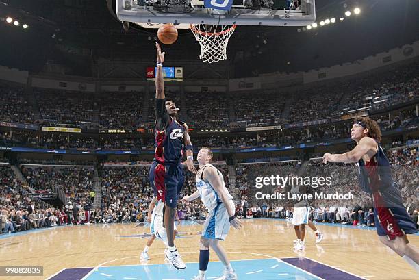 Antawn Jamison of the Cleveland Cavaliers makes a layup against the New Orleans Hornets on March 24, 2010 at the New Orleans Arena in New Orleans,...