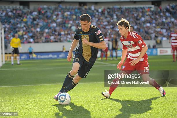 Sebastien Le Toux of the Philadelphia Union plays the ball during the game against FC Dallas on May 15, 2010 at Lincoln Financial Field in...