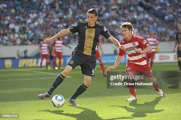 Sebastien Le Toux of the Philadelphia Union plays the ball during the game against FC Dallas on May 15, 2010 at Lincoln Financial Field in...