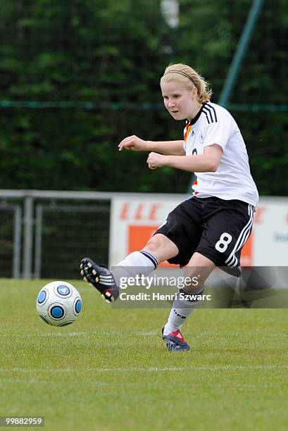 Elisabeth Scherzberg of Germany kicks the ball during the U16 Women international friendly match between France and Germany at Parc des Sports...