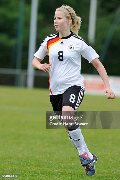 Germany's Elisabeth Scherzberg runs during the U16 women international friendly match between France and Germany at Parc des Sports stadium on May...