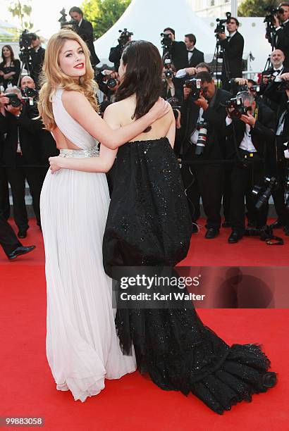 Model Doutzen Kroes and actress Fan Bing Bing attends the "Of Gods And Men" Premiere at the Palais des Festivals during the 63rd Annual Cannes Film...