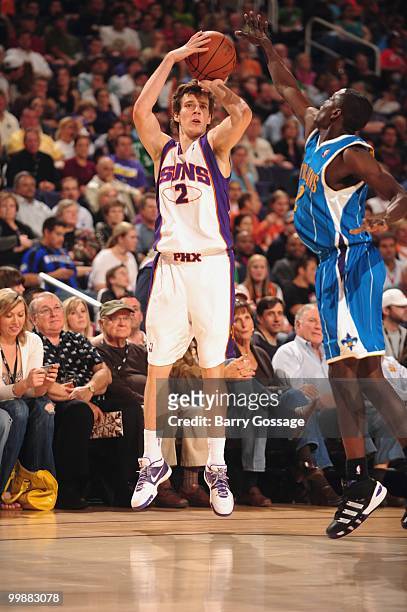 Goran Dragic of the Phoenix Suns takes a shot against the New Orleans Hornets in an NBA Game on March 14, 2010 at U.S. Airways Center in Phoenix,...