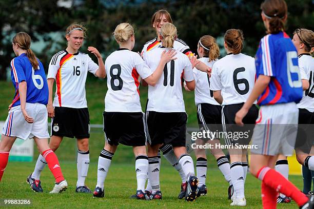 Selina Hunerfauth of Germany celebrates with team mates after scoring the 1-0 winning goal during the U16 Women international friendly match between...