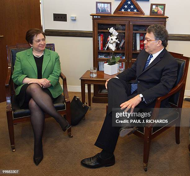 Supreme Court nominee, Solicitor General Elena Kagan meets with with US Senator Al Franken in his Capitol Hill office May 18, 2010 in Washington, DC....