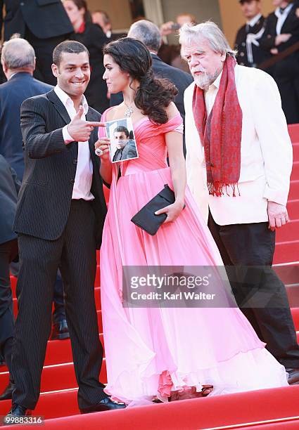 Actor Adel Bencherif, actress Sabrina Ouazani and Michael Lonsdale attend the "Of Gods And Men" Premiere at the Palais des Festivals during the 63rd...