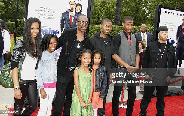 Actors Eddie Murphy, Yara Shahidi and family arrive at the Los Angeles premiere of "Imagine That" at the Paramount Theater on the Paramount Studios...