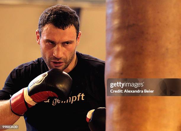 Ukrainian boxer Vitali Klitschko boxes during a training session on May 18, 2010 in Going, Austria. The WBC Heavyweight World Championship fight...