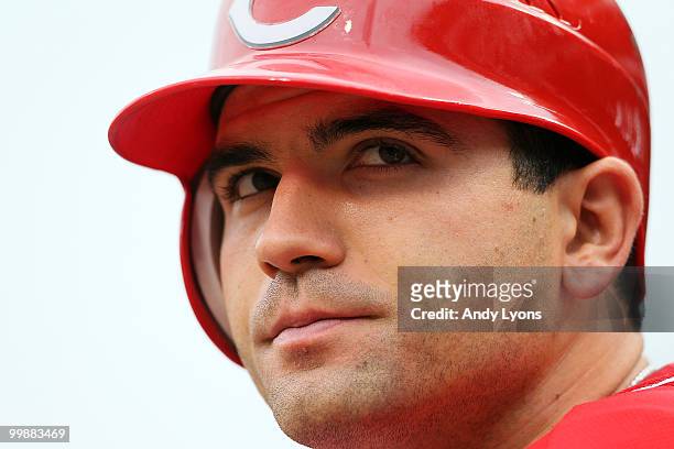 Joey Votto of the Cincinnati Reds is pictured during the game against the Milwaukee Brewers at Great American Ball Park on May 18, 2010 in...