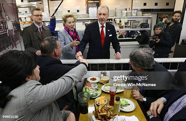 Sen. Arlen Specter and his wife Joan campaign at the 4th Street Deli May 18, 2010 in Philadelphia, Pennsylvania. Specter is fighting a close campaign...