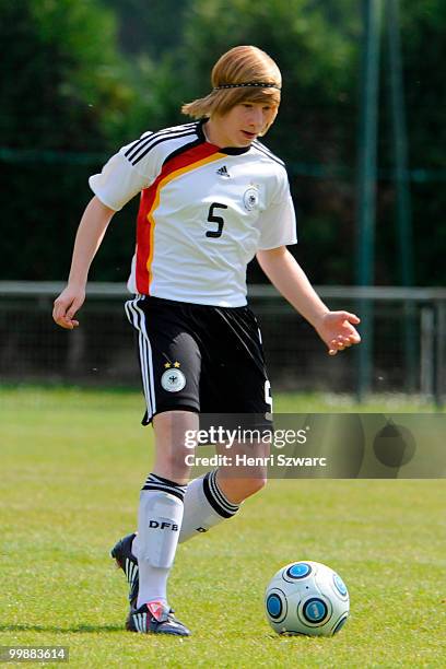 Franziska Brokl of Germany runs with the ball during the U16 Women international friendly match between France and Germany at Parc des Sports stadium...