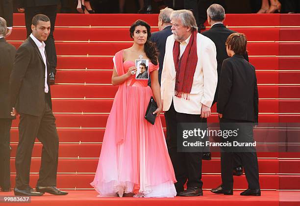 Actors Adel Bencherif, Sabrina Ouazani and Michael Lonsdale attends the "Of Gods And Men" Premiere at the Palais des Festivals during the 63rd Annual...
