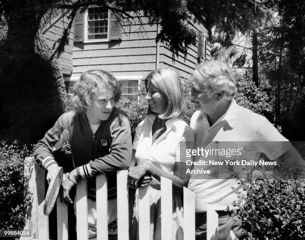 John McEnroe talks with parents Kay McEnroe and John McEnroe Sr. Outside their home in the Douglaston community in the New York City borough of...