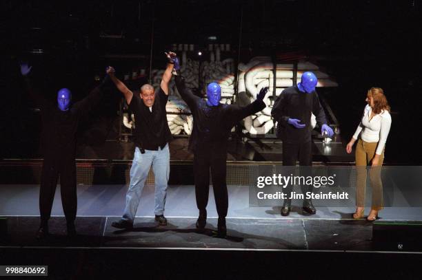 August 7: Blue Man Group performs at the Shrine Auditorium in Los Angeles, California on August 7, 2003.