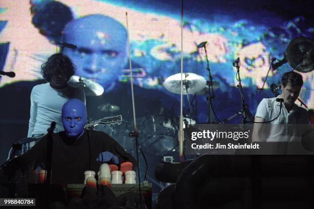 August 7: Blue Man Group performs at the Shrine Auditorium in Los Angeles, California on August 7, 2003.