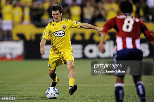 Guillermo Barros Schelotto of the Columbus Crew controls the ball against Chivas USA on May 15, 2010 at Crew Stadium in Columbus, Ohio.