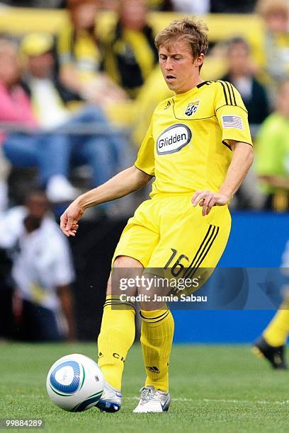 Brian Carroll of the Columbus Crew controls the ball against Chivas USA on May 15, 2010 at Crew Stadium in Columbus, Ohio.