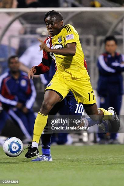 Emmanuel Ekpo of the Columbus Crew controls the ball against Chivas USA on May 15, 2010 at Crew Stadium in Columbus, Ohio.