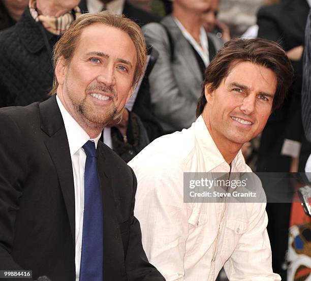 Nicolas Cage and Tom Cruise attends the Jerry Bruckheimer Hand And Footprint Ceremony at Grauman's Chinese Theatre on May 17, 2010 in Hollywood,...