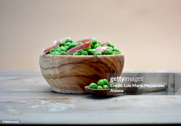dish of wood full of peas with ham - adzuki bean stock pictures, royalty-free photos & images