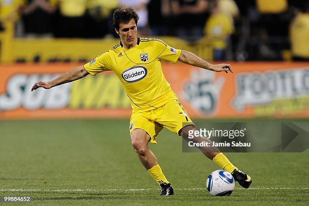 Guillermo Barros Schelotto of the Columbus Crew controls the ball against Chivas USA on May 15, 2010 at Crew Stadium in Columbus, Ohio.