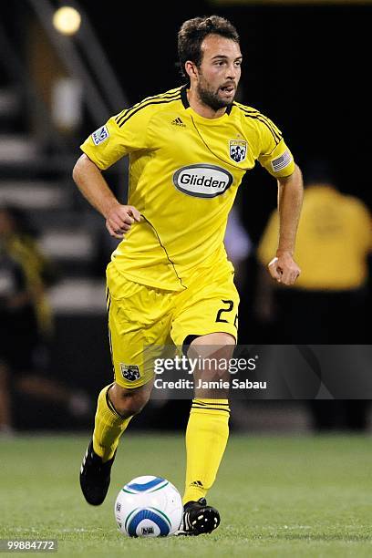 Adam Moffat of the Columbus Crew controls the ball against Chivas USA on May 15, 2010 at Crew Stadium in Columbus, Ohio.