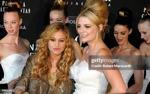 Paulina Rubio and Mischa Barton attend the backstage photocall for Rosa Clara's latest bridal collection 2011, at the Fira 2 Barcelona on May 18,...