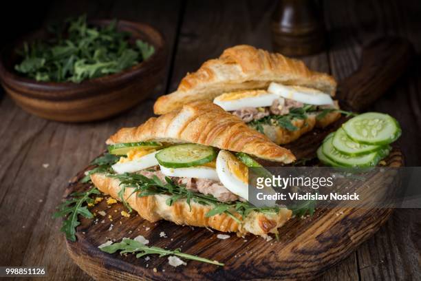 croissant sandwiches with tuna salad - seafood salad stock pictures, royalty-free photos & images