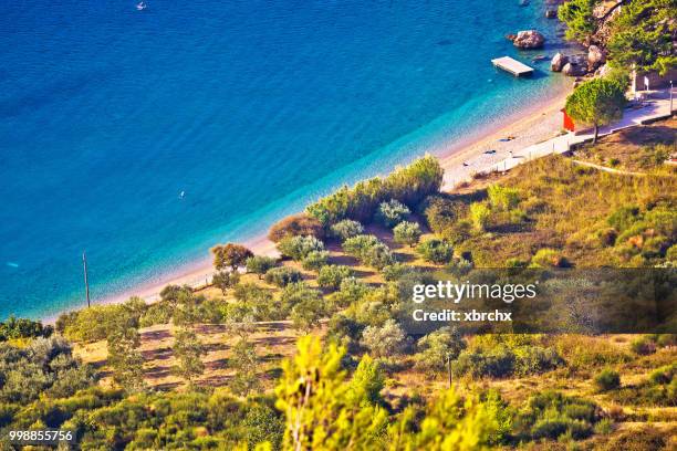 famous beach in bol aerial view - bol foto e immagini stock