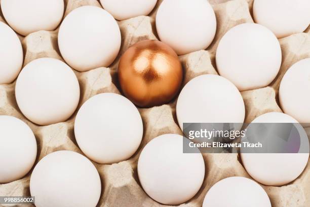 gold egg between white eggs - white gold stock pictures, royalty-free photos & images
