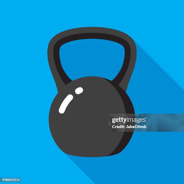 ilustraciones, imágenes clip art, dibujos animados e iconos de stock de icono de kettlebell plana - brazo pesa