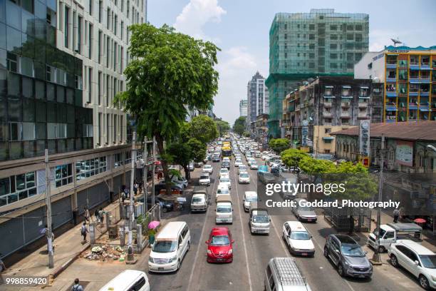 myanmar: sule pagoda road - sule pagoda stock pictures, royalty-free photos & images