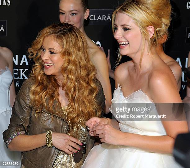 Paulina Rubio and Mischa Barton attend the backstage photocall for Rosa Clara's latest bridal collection 2011, at the Fira 2 Barcelona on May 18,...