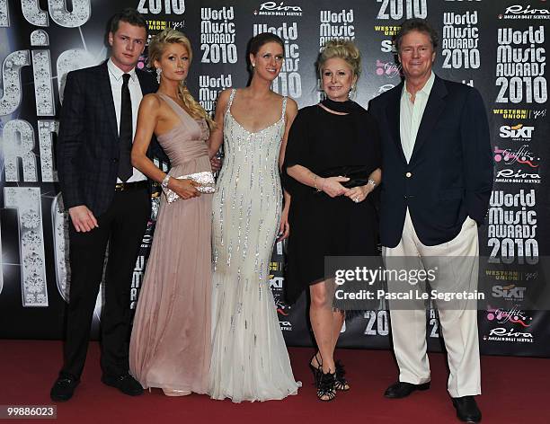 Barron Nicholas Hilton, Paris Hilton, Nicky Hilton, Kathy Hilton and Rick Hilton attend the World Music Awards 2010 at the Sporting Club on May 18,...