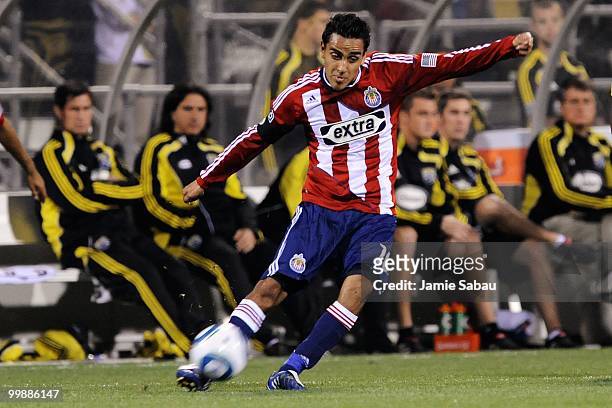 Jesus Padilla of Chivas USA kicks the ball against the Columbus Crew on May 15, 2010 at Crew Stadium in Columbus, Ohio.