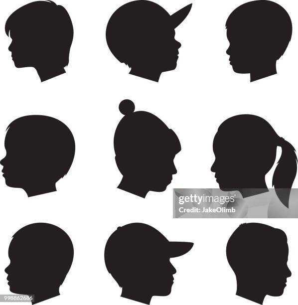 illustrations, cliparts, dessins animés et icônes de profil d’enfants silhouettes - visage