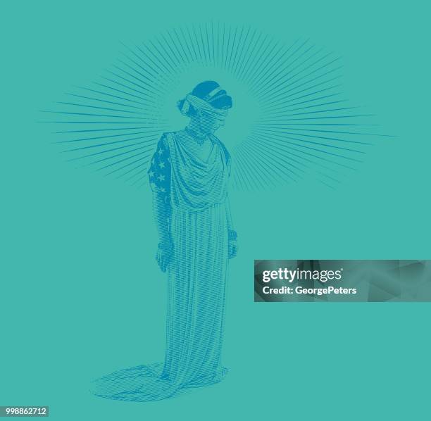 american lady justice with sad expression - george peters stock illustrations