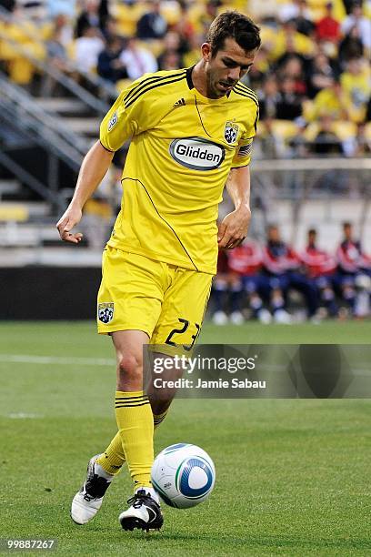 Eric Brunner of the Columbus Crew controls the ball against Chivas USA on May 15, 2010 at Crew Stadium in Columbus, Ohio.