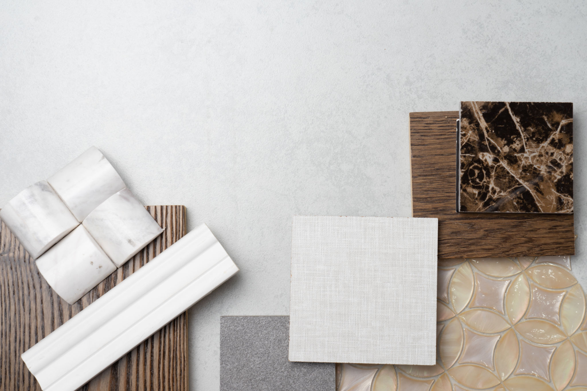 samples of material, wood , on concrete table.Interior design select material for idea. samples of material, wood , on concrete table.Interior design select material for idea.