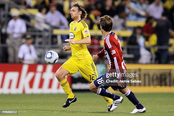 Eddie Gaven of the Columbus Crew controls the ball against Chivas USA on May 15, 2010 at Crew Stadium in Columbus, Ohio.