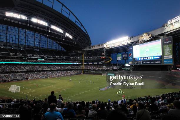 General view during the match between Club Leon and CF Pachuca at Miller Park on July 11, 2018 in Milwaukee, Wisconsin.