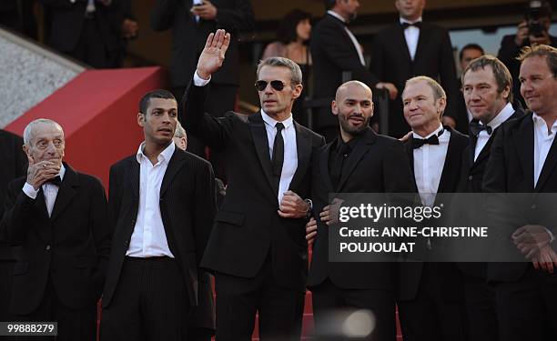 French actor Jacques Herlin, French actor Adel Bencherif, French actor Lambert Wilson, French actor Farid Larbi arrive for the screening of "Des...