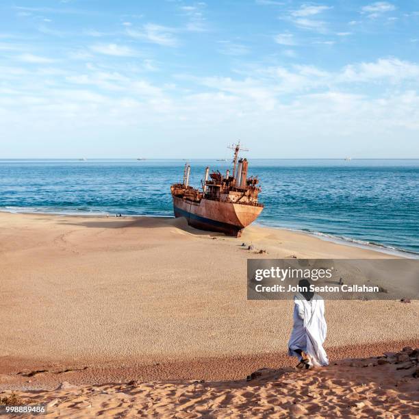 mauritania, shipwreck in the atlantic ocean - seaton stockfoto's en -beelden