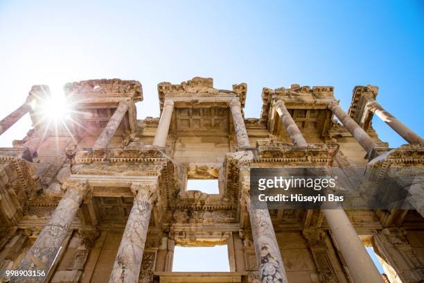 library of celsus izmir - bas stock pictures, royalty-free photos & images