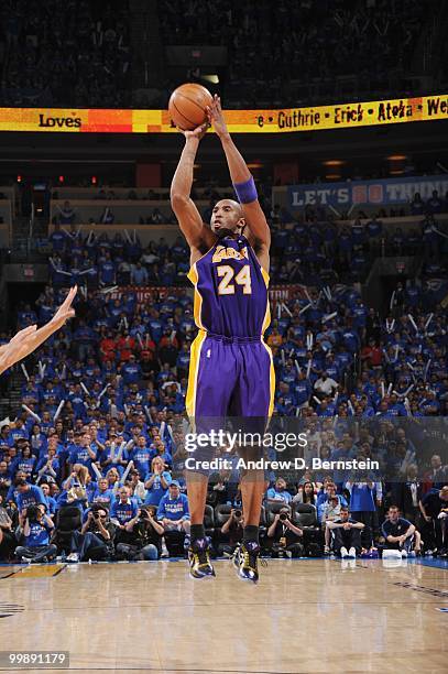 Kobe Bryant of the Los Angeles Lakers shoots a jump shot against the Oklahoma City Thunder in Game Six of the Western Conference Quarterfinals during...