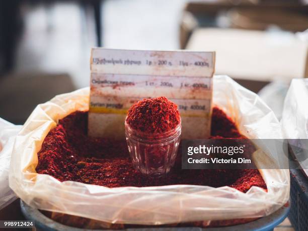 ground red pepper on armenian market - raspberry jam stock pictures, royalty-free photos & images